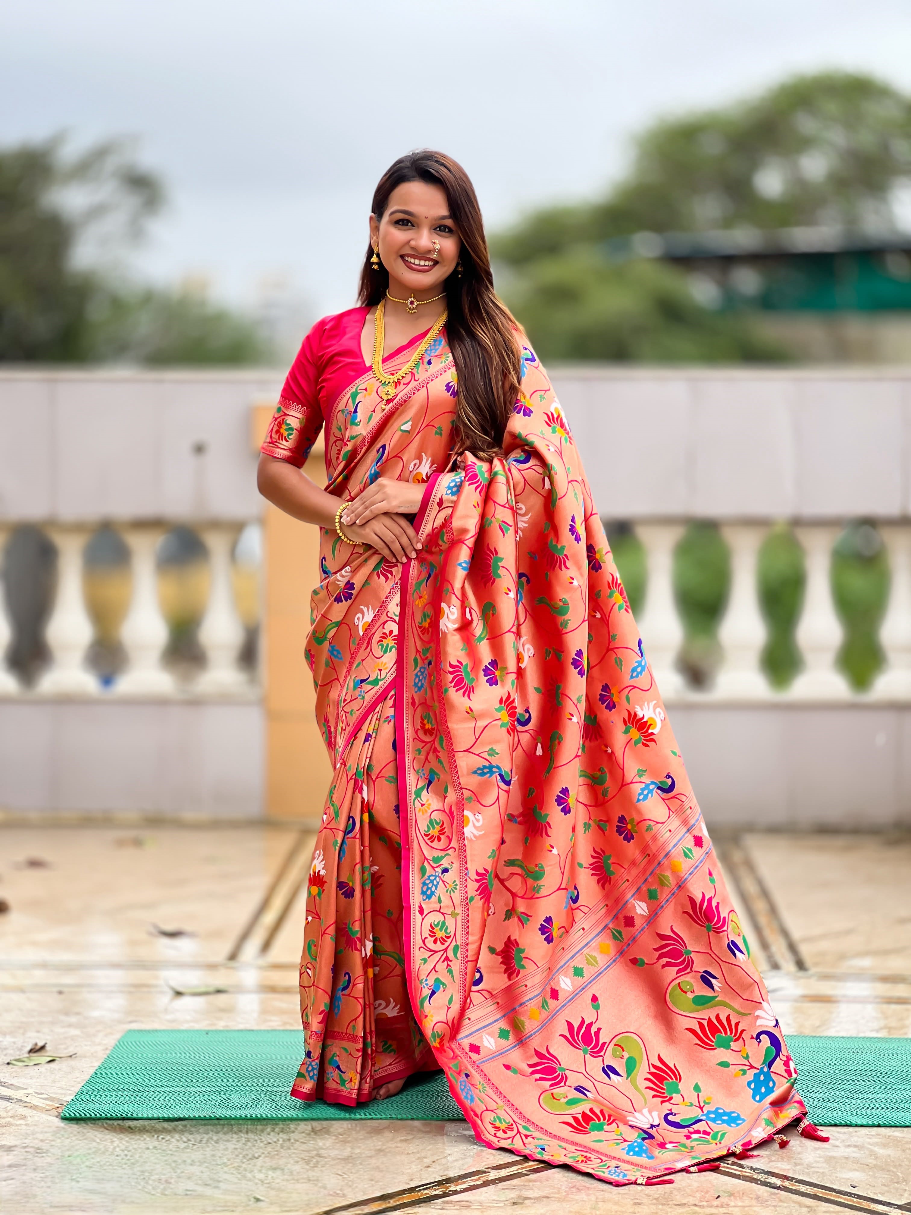 Royal Paithani Silk Saree with Meenakari Bird & Lotus Heritage Weaving
